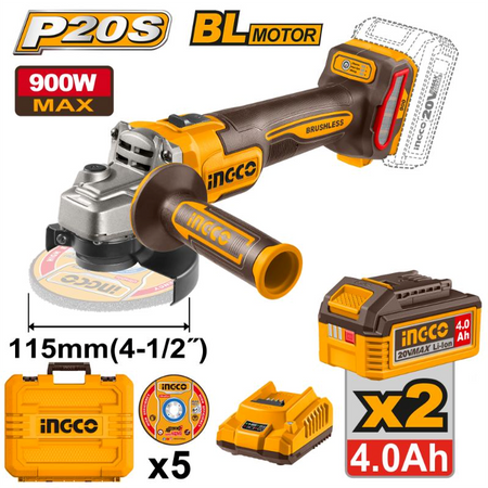 Ingco 20V Lithium-Ion Angle Grinder 900W + 2 x 4.0Ah CAGLI261522