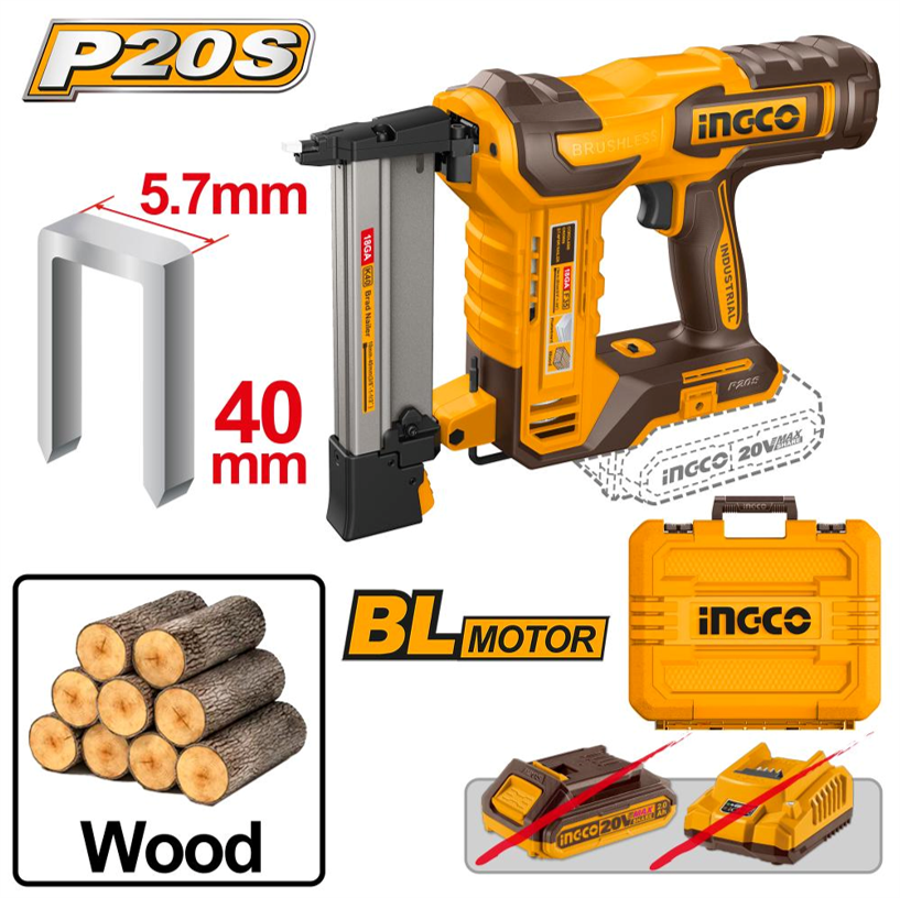 Ingco 20V Lithium-Ion Crown Stapler Nailer CCSNLI6005
