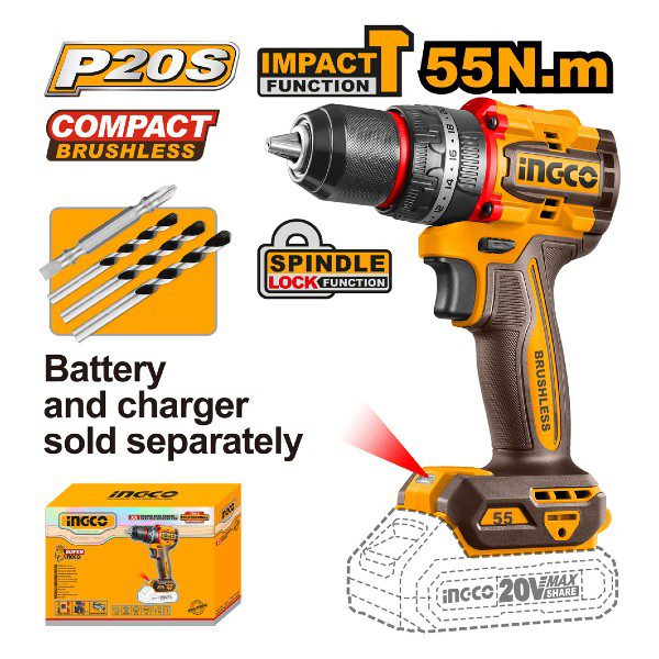 Ingco Lithium-ion Cordless impact drill 55NM