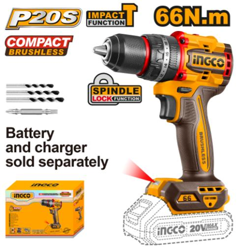 Ingco 20V Lithium-Ion Impact Drill 66Nm CIDLI206681
