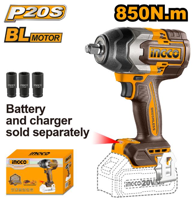 Ingco 20V Lithium-Ion Impact Wrench 850Nm CIWLI20851