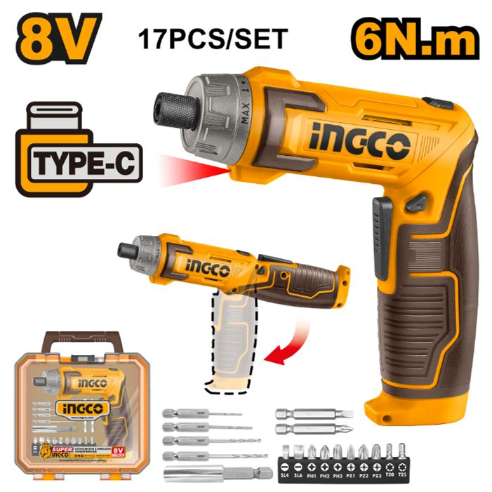 Ingco 8V Lithium-Ion Cordless Screwdriver CSDLI08025