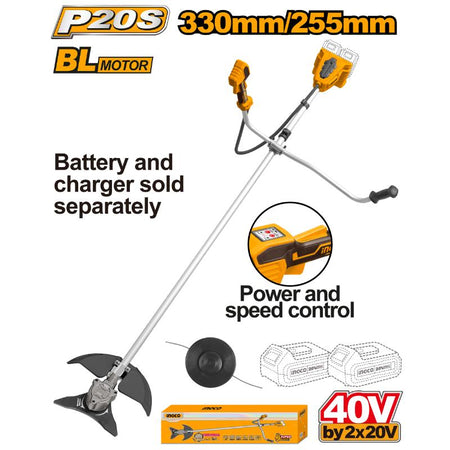 Ingco 40V Lithium-Ion String Trimmer And Brush Cutter CSTLI20018