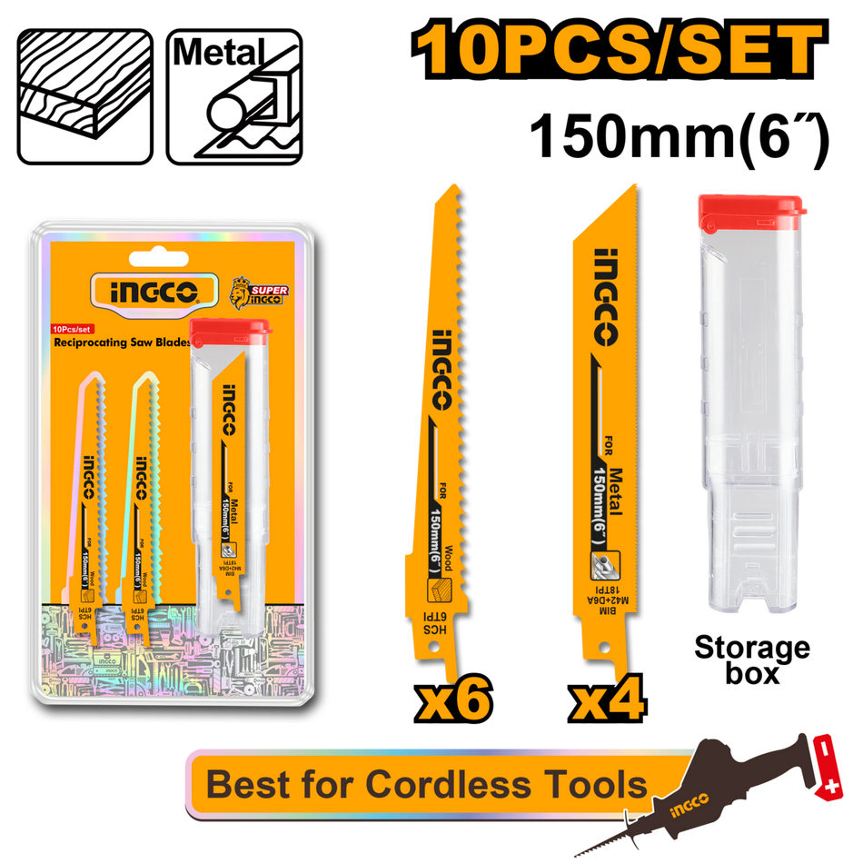 Ingco Reciprocating Saw Blades Set 10pcs