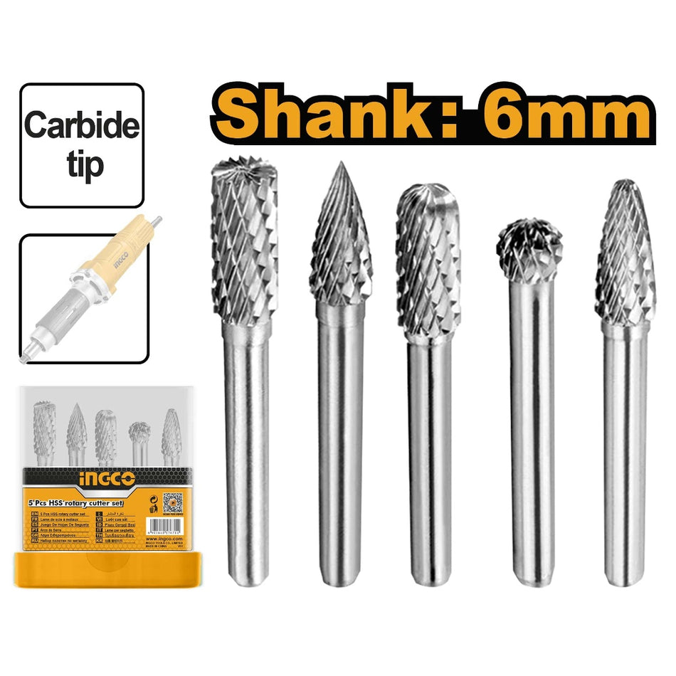 Ingco  5 Pcs/Set Tungsten Carbide Rotary Burrs Set
